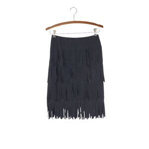Cache Tiered Fringe Skirt Vintage Black Pull On Knee Length Flapper Art Size 2